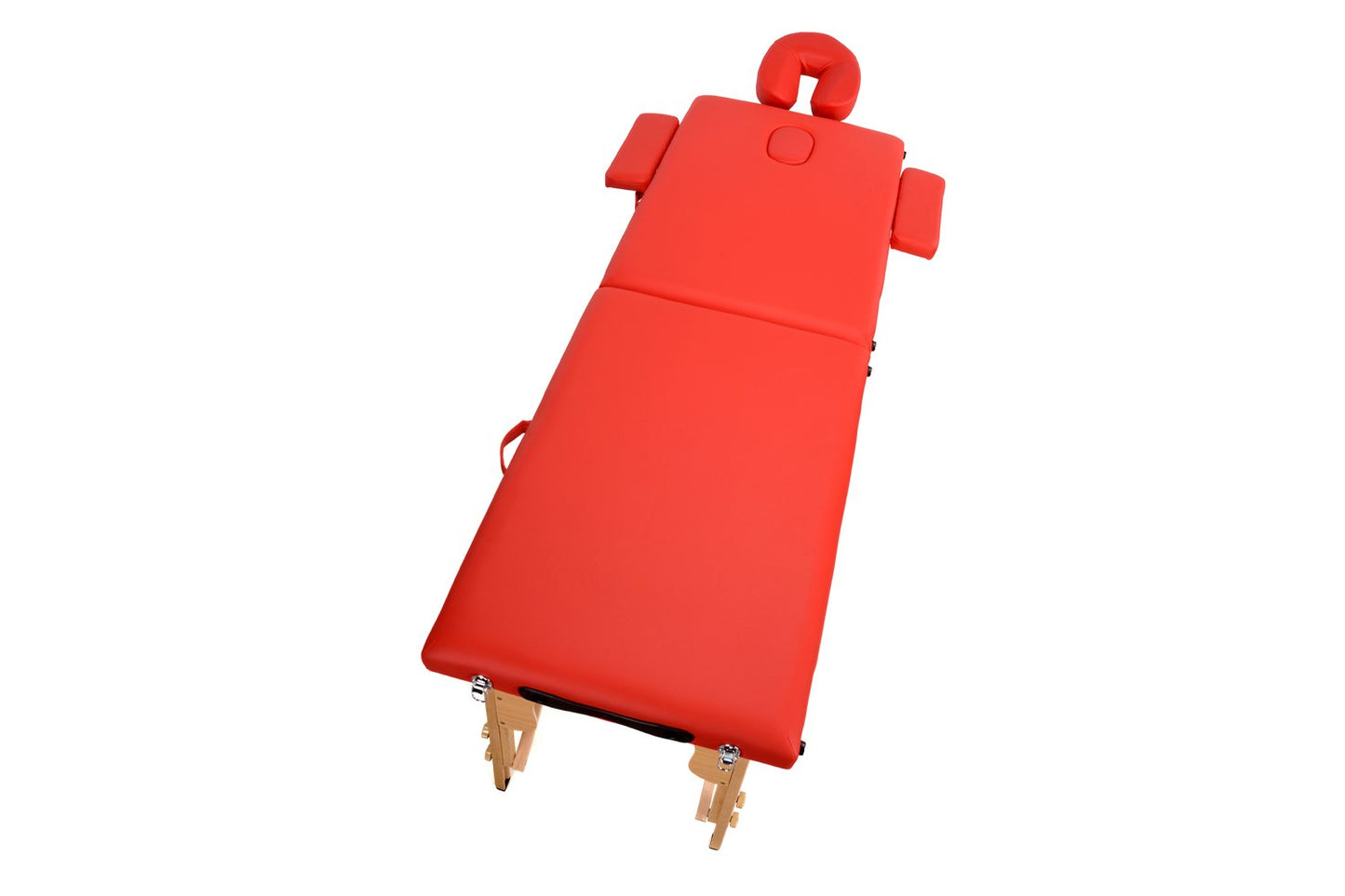 Masa de Masaj Pliabila idealSTORE, 2 Segmente, Inaltime Reglabila 62-84 cm, Piele Ecologica Moale, 2 Cotiere Laterale, Structura din Lemn, Sarcina 250 KG, Rezistenta la Uleiuri si Apa, Include Geanta de Transport Cadou, Rosu Edition