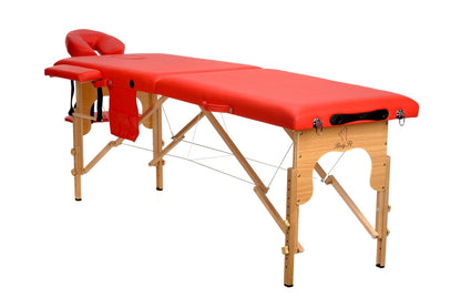 Masa de Masaj Pliabila idealSTORE, 2 Segmente, Inaltime Reglabila 62-84 cm, Piele Ecologica Moale, 2 Cotiere Laterale, Structura din Lemn, Sarcina 250 KG, Rezistenta la Uleiuri si Apa, Include Geanta de Transport Cadou, Rosu Edition