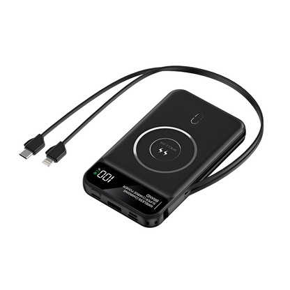 Baterie Externa Travel Battery IdealStore 10000 maH, 4 iesiri, USB tip C, USB tip micro, Incarcare fara fir, Tensiune Iesire 5V-2.1A, Incarcare rapida, Ecran LED, Black