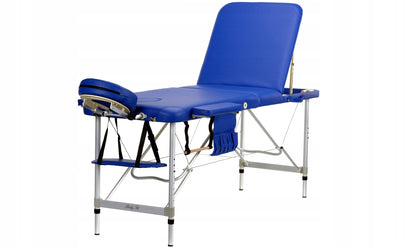 Masa De Masaj Pliabila idealStore, 3 Sectiuni, Inaltime Reglabila 66-87 cm, Piele Ecologica Moale, 2 Cotiere Laterale, Tetiera, Sacrina 250 kg, Structura din Aluminiu, Rezistenta la Uleiuri si Apa, Geanta de Transport