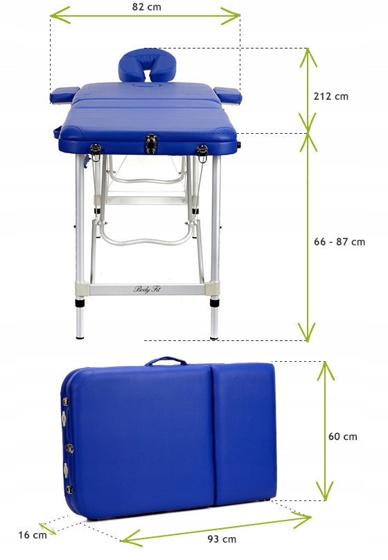 Masa De Masaj Pliabila idealStore, 3 Sectiuni, Inaltime Reglabila 66-87 cm, Piele Ecologica Moale, 2 Cotiere Laterale, Tetiera, Sacrina 250 kg, Structura din Aluminiu, Rezistenta la Uleiuri si Apa, Geanta de Transport
