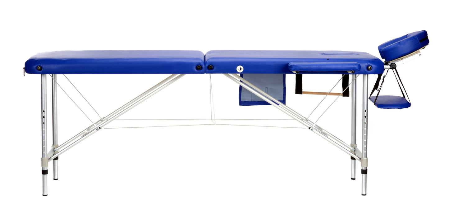 Masa Masaj Pliabila IDL, 2 Sectiuni, Inaltime Reglabila 66-87 cm, Piele Ecologica, 2 Cotiere, Tetiera, Sarcina 250 kg, Structura din Aluminiu, Rezistenta la Uleiuri si Apa, Geanta de Transport