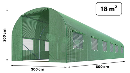 Sera Tunel idealSTORE 18 m, Cadru din Otel, 6 ferestre pe fiecare Latura, Plasa Anti Daunatori, 2 Usi, Deschidere cu Fermoar, Folie PE 140 g/m2 rezistenta la UV, Dimensiuni 600x300x200 cm, Snur sisal Gratuit