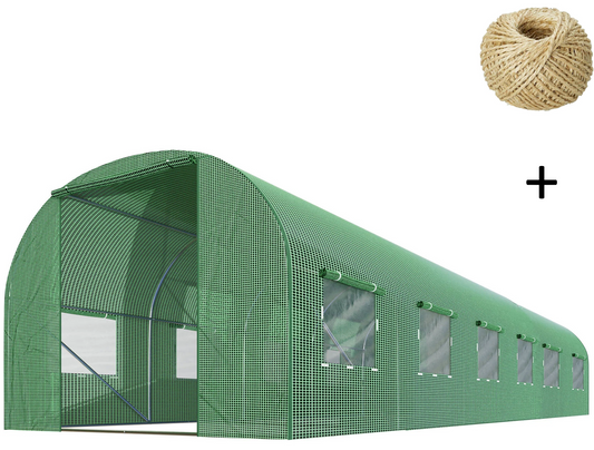 Sera Tunel idealSTORE 18 m, Cadru din Otel, 6 ferestre pe fiecare Latura, Plasa Anti Daunatori, 2 Usi, Deschidere cu Fermoar, Folie PE 140 g/m2 rezistenta la UV, Dimensiuni 600x300x200 cm, Snur sisal Gratuit