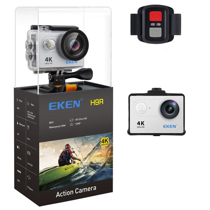 Camera video super sport Eken Ultra HD 4K 170 grade, Subacvatica 30 m, Wi-Fi Hotspot, Kit accesorii sport, HDMI, 2-inch, Silver+ Telecomanda Cadou