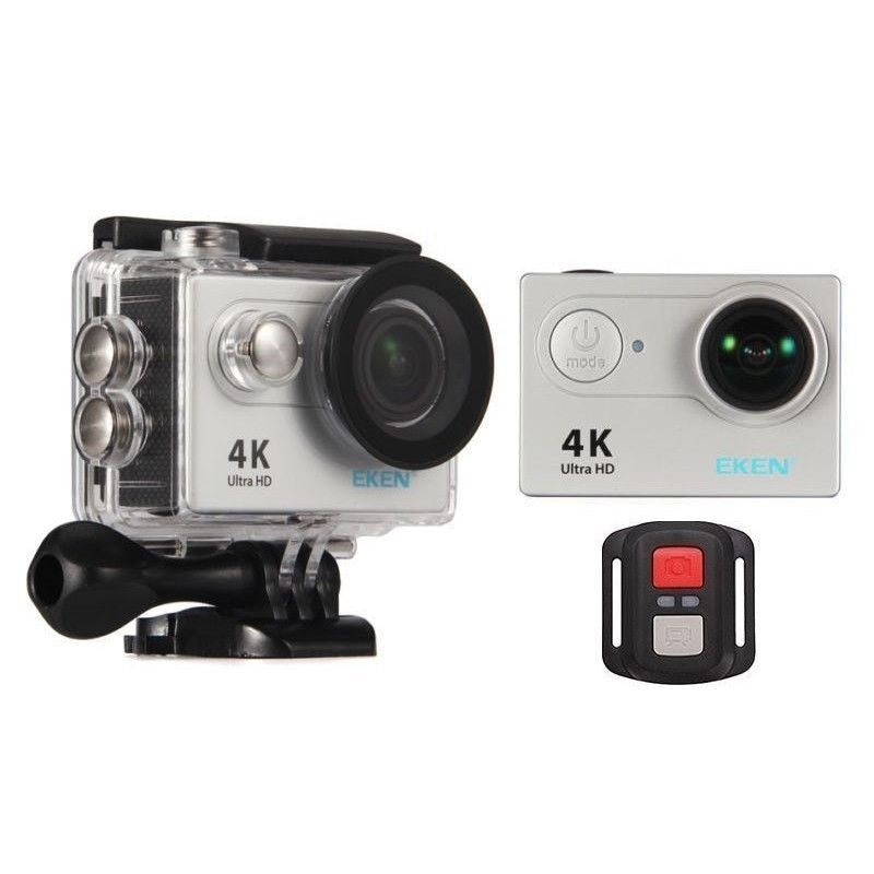 Camera video super sport Eken Ultra HD 4K 170 grade, Subacvatica 30 m, Wi-Fi Hotspot, Kit accesorii sport, HDMI, 2-inch, Silver+ Telecomanda Cadou