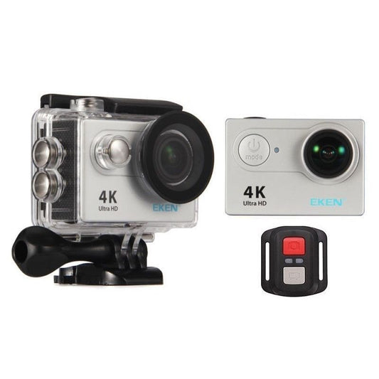 Camera video super sport Eken Ultra HD 4K 170 grade, Subacvatica 30 m, Wi-Fi Hotspot, Kit accesorii sport, HDMI, 2-inch, Silver+ Telecomanda Cadou