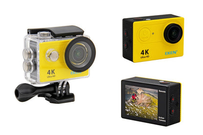 Camera video super sport Eken Ultra HD 4K 170 grade, Subacvatica 30 m, Wi-Fi Hotspot, Kit accesorii sport, HDMI, 2-inch, Yellow+ Telecomanda Cadou