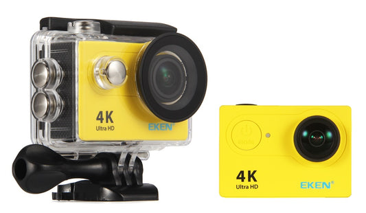 Camera video super sport Eken Ultra HD 4K 170 grade, Subacvatica 30 m, Wi-Fi Hotspot, Kit accesorii sport, HDMI, 2-inch, Yellow+ Telecomanda Cadou