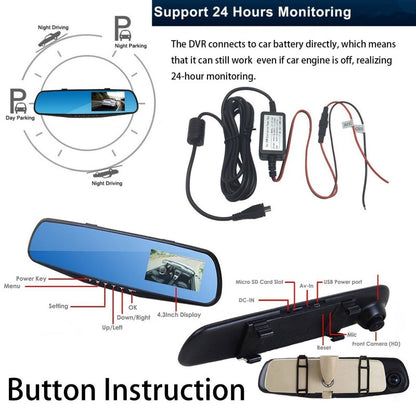 Oglinda retrovizoare cu camera video DVR monitorizare Trafic full HD, G-senzor, Ecran 4.3