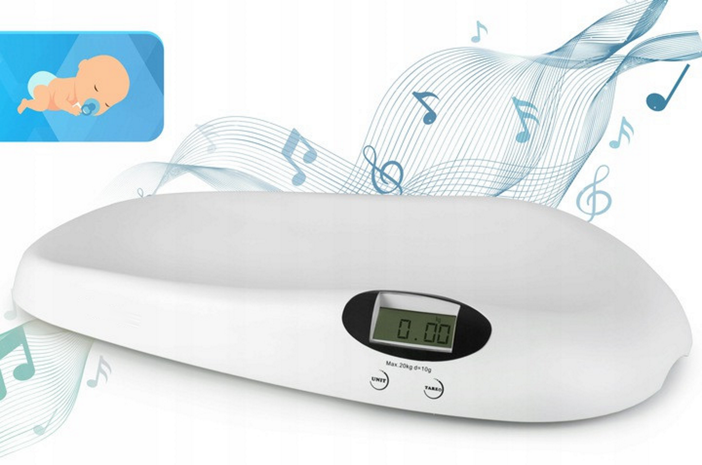Cantar electronic pentru bebelusi idealSTORE, Forma ergonomica, Structura stabila, Ecran LCD, Blocarea rezultatului cantarii, memoria ultimei masuratori, Sarcina 20 kg
