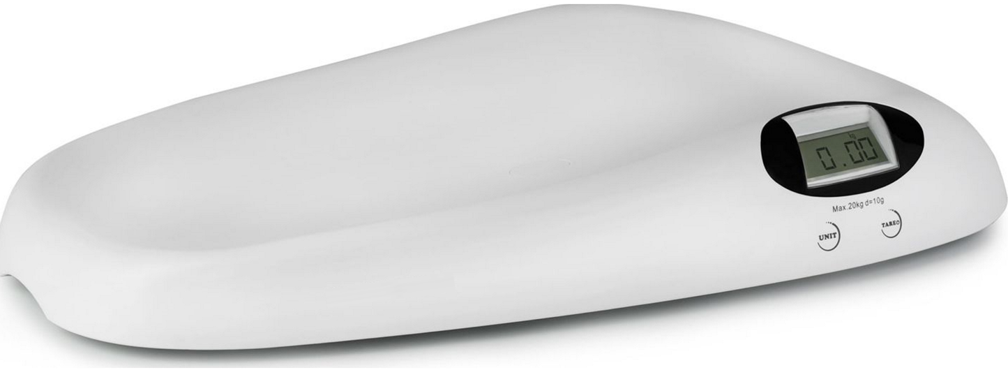 Cantar electronic pentru bebelusi idealSTORE, Forma ergonomica, Structura stabila, Ecran LCD, Blocarea rezultatului cantarii, memoria ultimei masuratori, Sarcina 20 kg