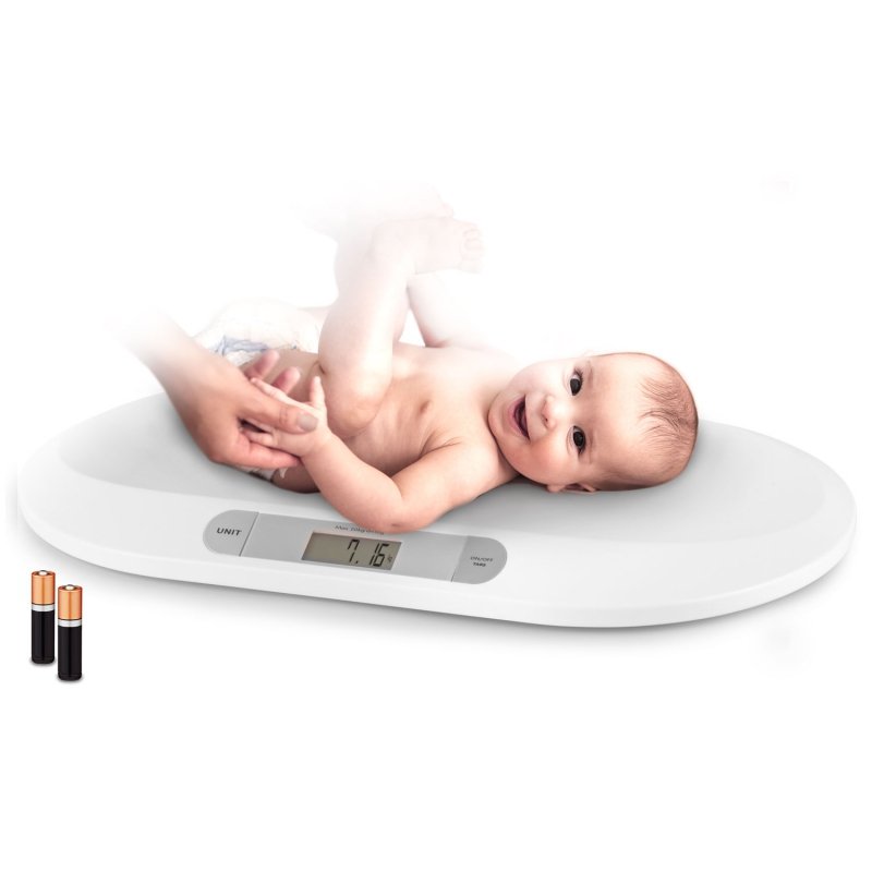 Cantar electronic pentru bebelusi idealStore BabyScale, Forma Ergonomica, Cantarire in pozitie Culcata, Greutate maxima 20 Kg, Culoare Alb