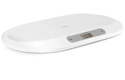 Cantar electronic pentru bebelusi idealStore BabyScale, Forma Ergonomica, Cantarire in pozitie Culcata, Greutate maxima 20 Kg, Culoare Alb