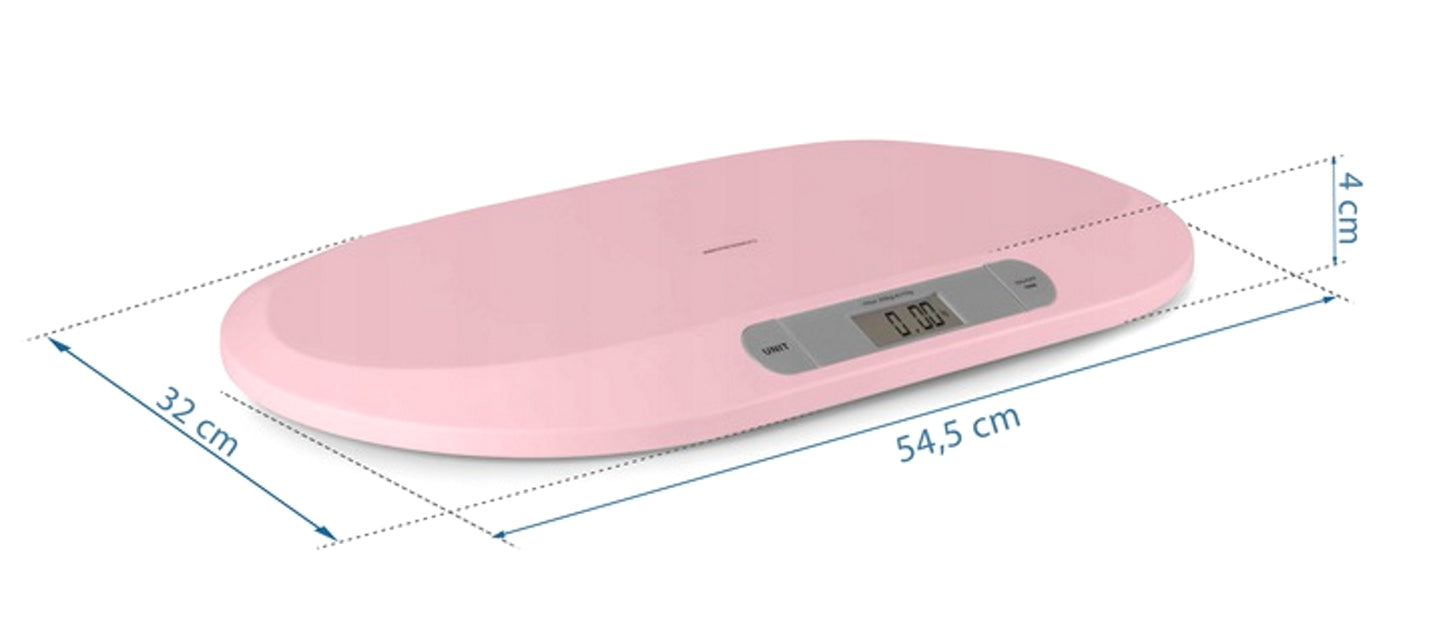 Cantar electronic pentru bebelusi idealStore BabyScale, Ergonomic, Cantarire in pozitie Culcat, Greutate maxima 20 Kg, Culoare Roz