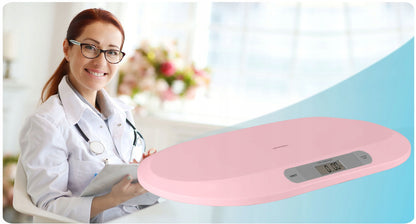 Cantar electronic pentru bebelusi idealStore BabyScale, Ergonomic, Cantarire in pozitie Culcat, Greutate maxima 20 Kg, Culoare Roz