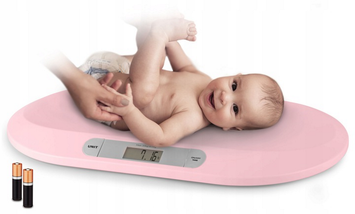 Cantar electronic pentru bebelusi idealStore BabyScale, Ergonomic, Cantarire in pozitie Culcat, Greutate maxima 20 Kg, Culoare Roz