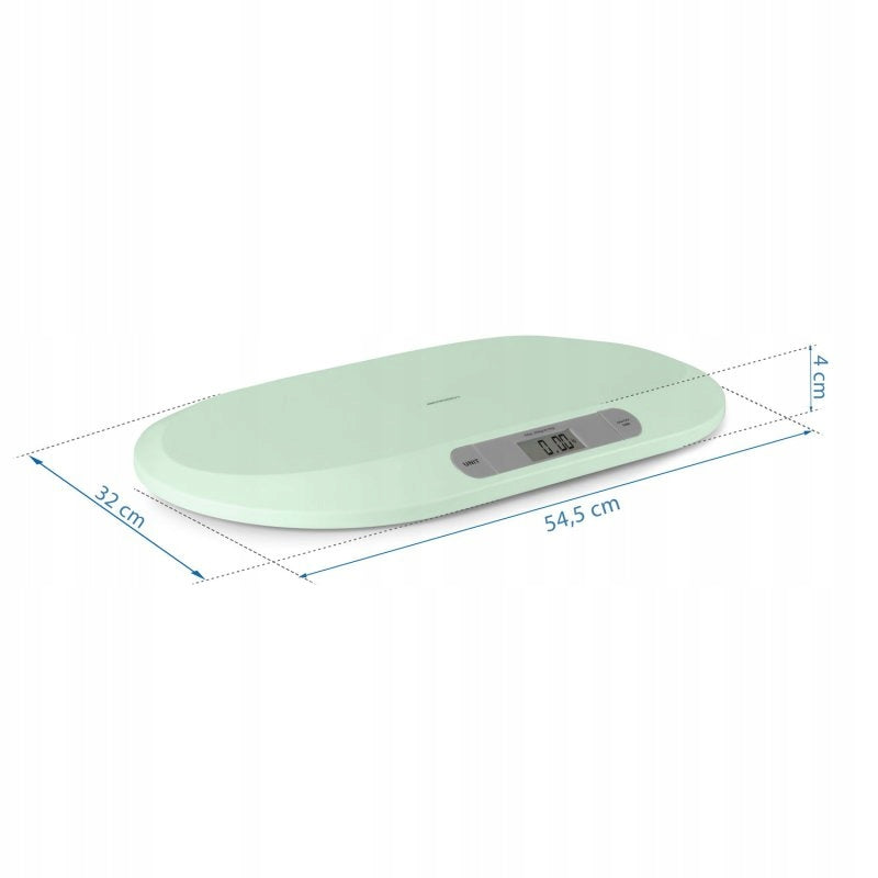 Cantar electronic pentru bebelusi idealStore BabyScale, Forma Ergonomica, Cantarire in pozitie Culcata, Greutate maxima 20 Kg, Culoare Menta