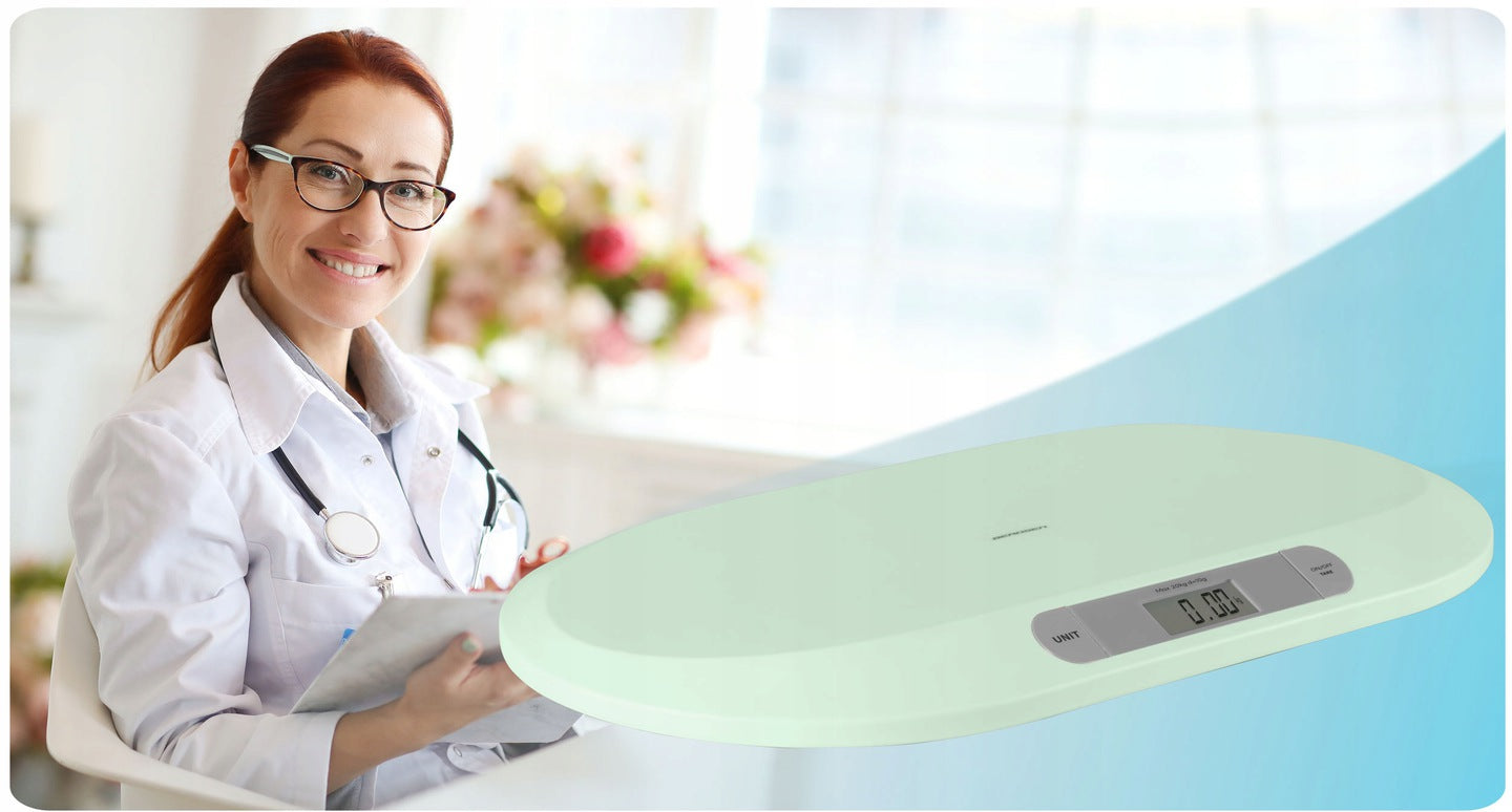 Cantar electronic pentru bebelusi idealStore BabyScale, Forma Ergonomica, Cantarire in pozitie Culcata, Greutate maxima 20 Kg, Culoare Menta