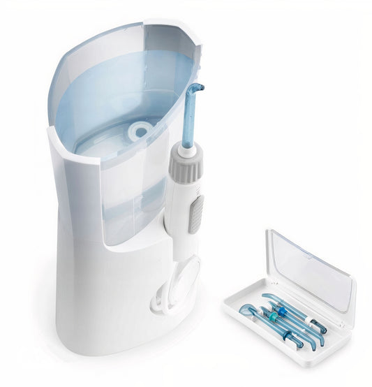 Irigator dentar stationar IdealStore profesional, 110 PSI, 4 capete interschimbabile, 3 moduri de operare cu 5 nivele de presiune fiecare si rezervor de 600ml