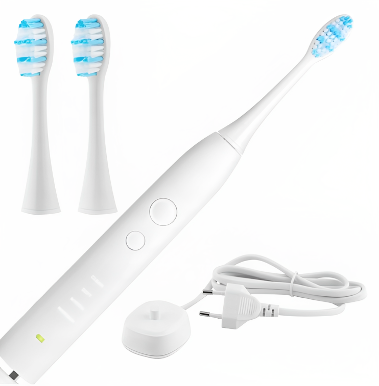 Periuta de dinti sonica profesionala IdealStore alba, 40000 rotatii pe minut cu 4 moduri de functionare, 3 capete interschimbabile si statie de incarcare