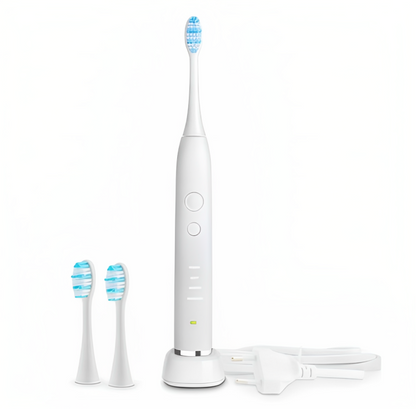 Periuta de dinti sonica profesionala IdealStore alba, 40000 rotatii pe minut cu 4 moduri de functionare, 3 capete interschimbabile si statie de incarcare
