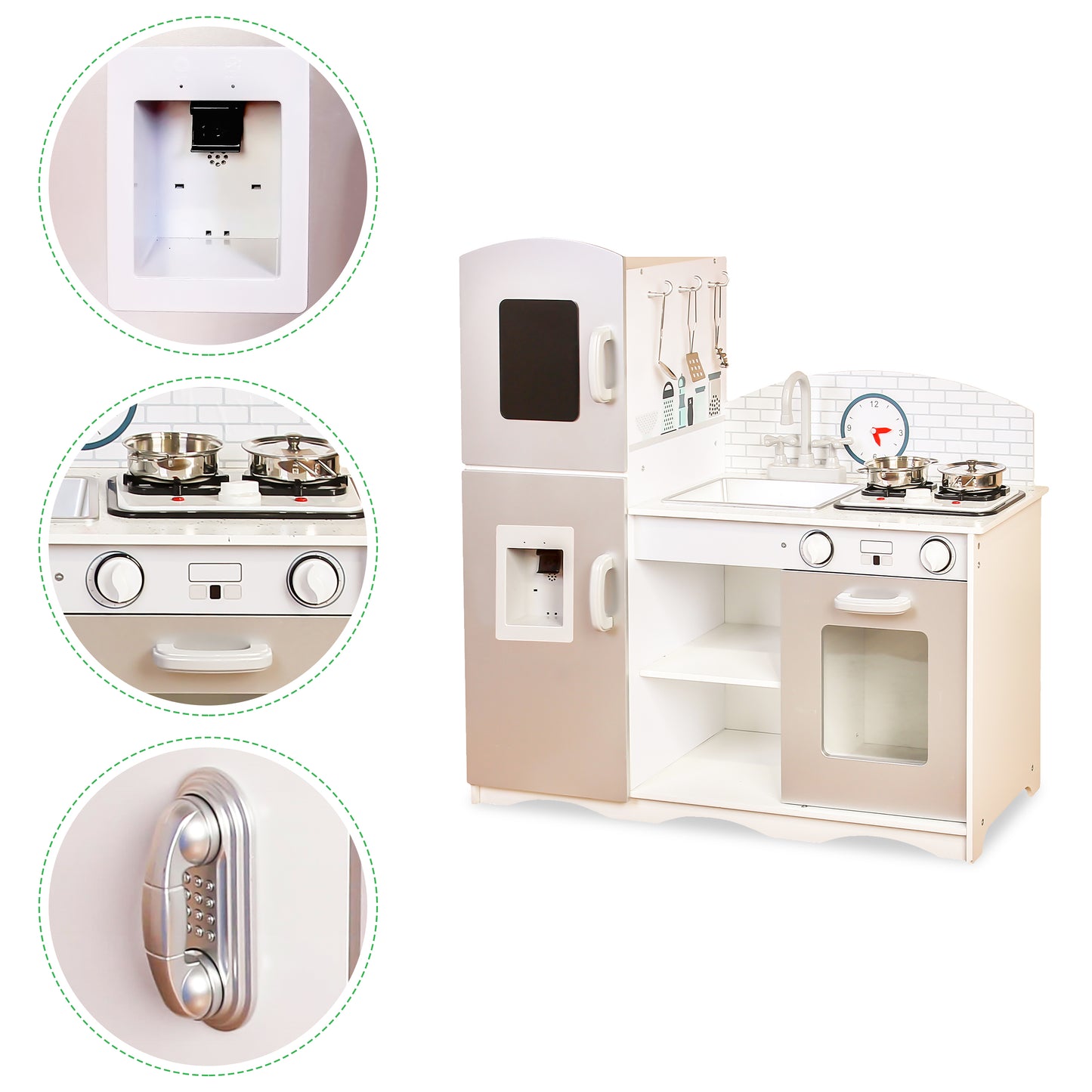 Bucatarie din Lemn Premium idealSTORE KITCHEN JUNIOR NATUR COLLECTION, Dimensiuni 92 x 30 x 86 cm, Utiliata si echipata complet cu Accesorii specifice, De dragul calitatii si sigurantei, jucaria este fabricata din materiale special concepute pentru copiii