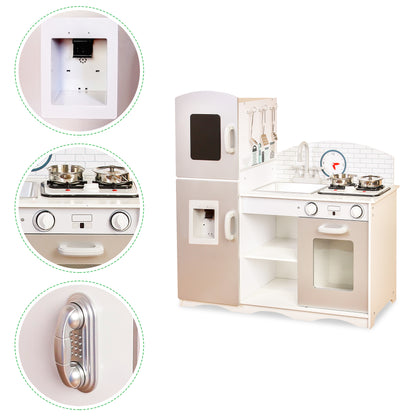 Bucatarie din Lemn Premium idealSTORE KITCHEN JUNIOR NATUR COLLECTION, Dimensiuni 92 x 30 x 86 cm, Utiliata si echipata complet cu Accesorii specifice, De dragul calitatii si sigurantei, jucaria este fabricata din materiale special concepute pentru copiii