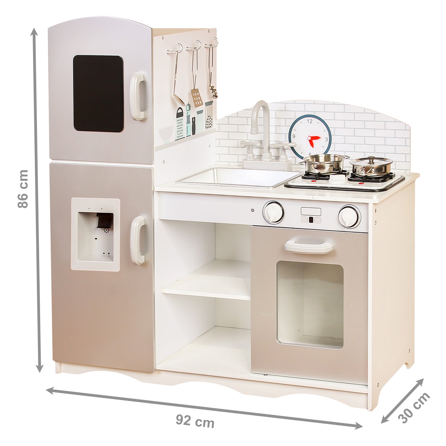 Bucatarie din Lemn Premium idealSTORE KITCHEN JUNIOR NATUR COLLECTION, Dimensiuni 92 x 30 x 86 cm, Utiliata si echipata complet cu Accesorii specifice, De dragul calitatii si sigurantei, jucaria este fabricata din materiale special concepute pentru copiii