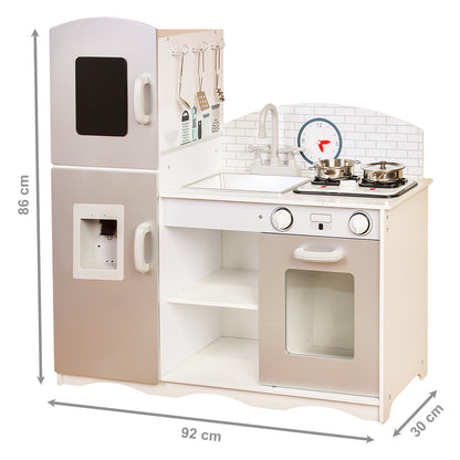 Bucatarie din Lemn Premium idealSTORE KITCHEN JUNIOR NATUR COLLECTION, Dimensiuni 92 x 30 x 86 cm, Utiliata si echipata complet cu Accesorii specifice, De dragul calitatii si sigurantei, jucaria este fabricata din materiale special concepute pentru copiii
