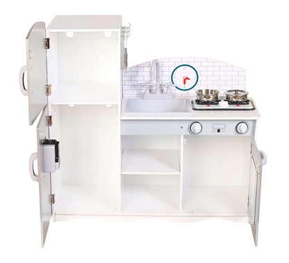 Bucatarie din Lemn Premium idealSTORE KITCHEN JUNIOR NATUR COLLECTION, Dimensiuni 92 x 30 x 86 cm, Utiliata si echipata complet cu Accesorii specifice, De dragul calitatii si sigurantei, jucaria este fabricata din materiale special concepute pentru copiii