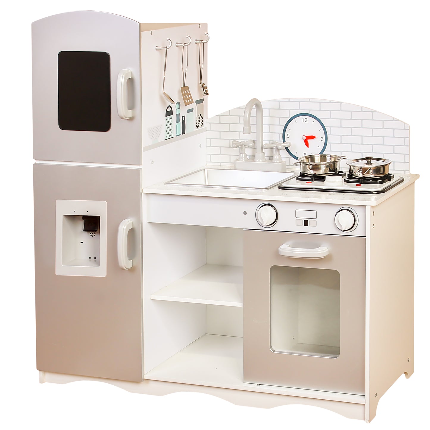 Bucatarie din Lemn Premium idealSTORE KITCHEN JUNIOR NATUR COLLECTION, Dimensiuni 92 x 30 x 86 cm, Utiliata si echipata complet cu Accesorii specifice, De dragul calitatii si sigurantei, jucaria este fabricata din materiale special concepute pentru copiii
