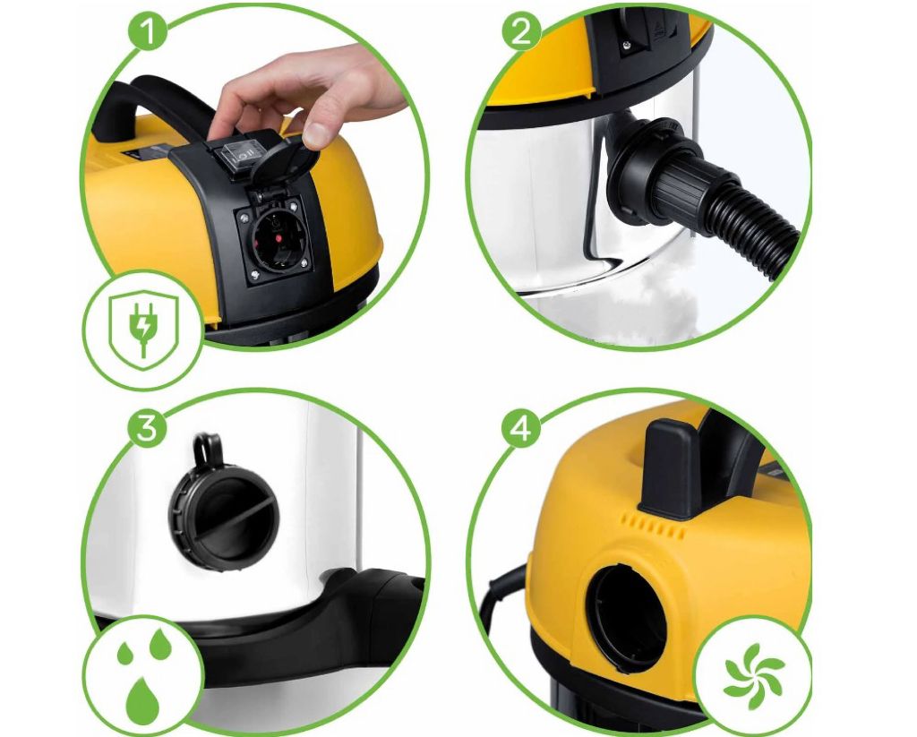 Aspirator Multifunctional SUPERCLEAN IdealStore, Capacitate 30L, Putere 1300W, Aspira atat pe suprafata uscata cat si pe cea umeda, Contine multiple accesorii pentru curatat