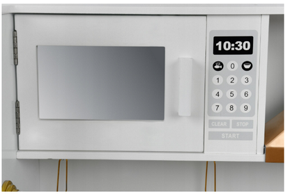 Bucatarie Luxury Kitchen din Lemn Natural pentru Copii idealSTORE, Dimensiuni 91 x 35 x 106 cm, Echipata cu Efecte luminoase si Sonore, Butoane, Utilata cu Accesorii de bucatarie, Include Plita, Cuptor, Frigider, Telefon, Hota, Chiuveta, Material MDF