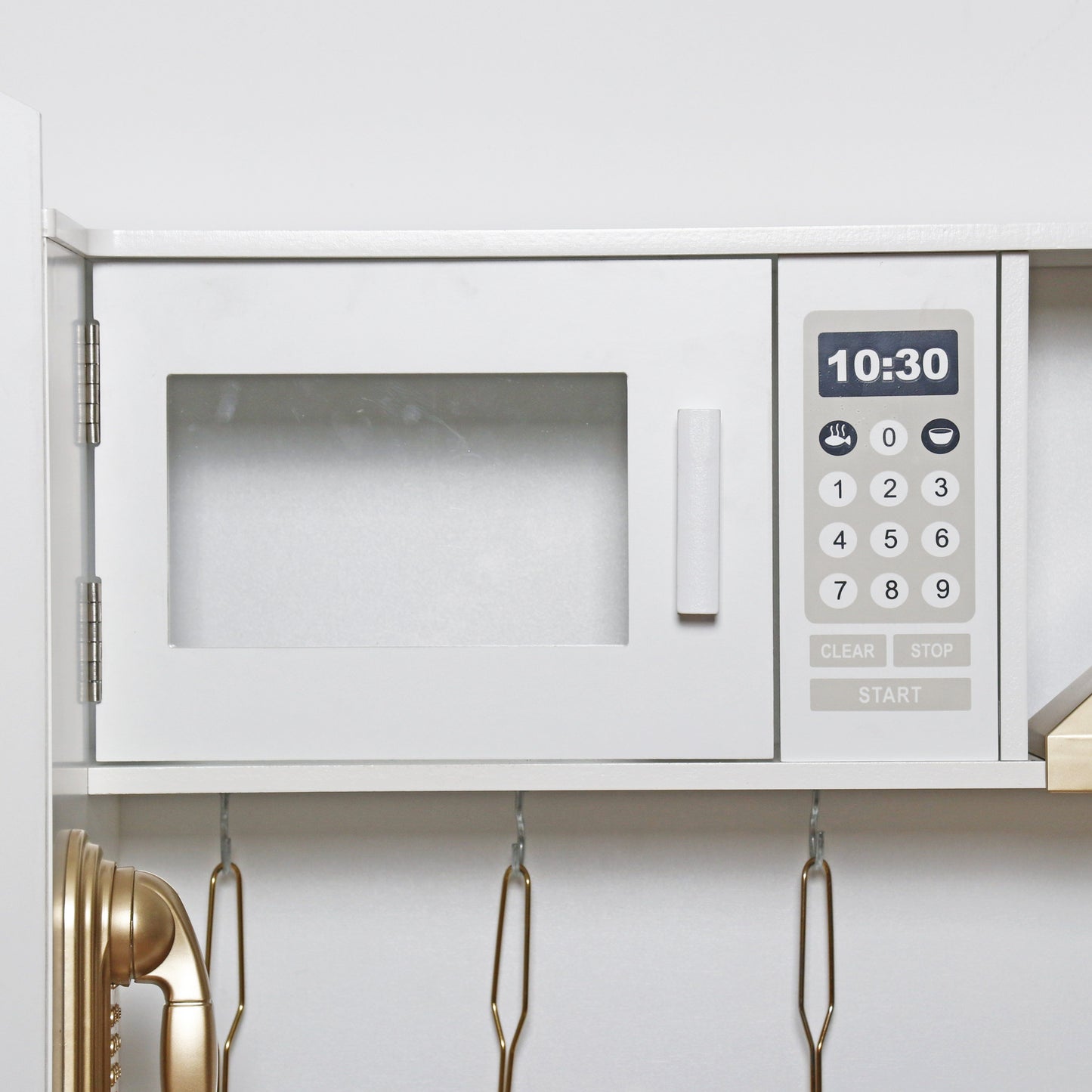 Bucatarie Luxury Kitchen din Lemn Natural pentru Copii idealSTORE, Dimensiuni 91 x 35 x 106 cm, Echipata cu Efecte luminoase si Sonore, Butoane, Utilata cu Accesorii de bucatarie, Include Plita, Cuptor, Frigider, Telefon, Hota, Chiuveta, Material MDF