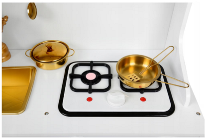 Bucatarie Luxury Kitchen din Lemn Natural pentru Copii idealSTORE, Dimensiuni 91 x 35 x 106 cm, Echipata cu Efecte luminoase si Sonore, Butoane, Utilata cu Accesorii de bucatarie, Include Plita, Cuptor, Frigider, Telefon, Hota, Chiuveta, Material MDF