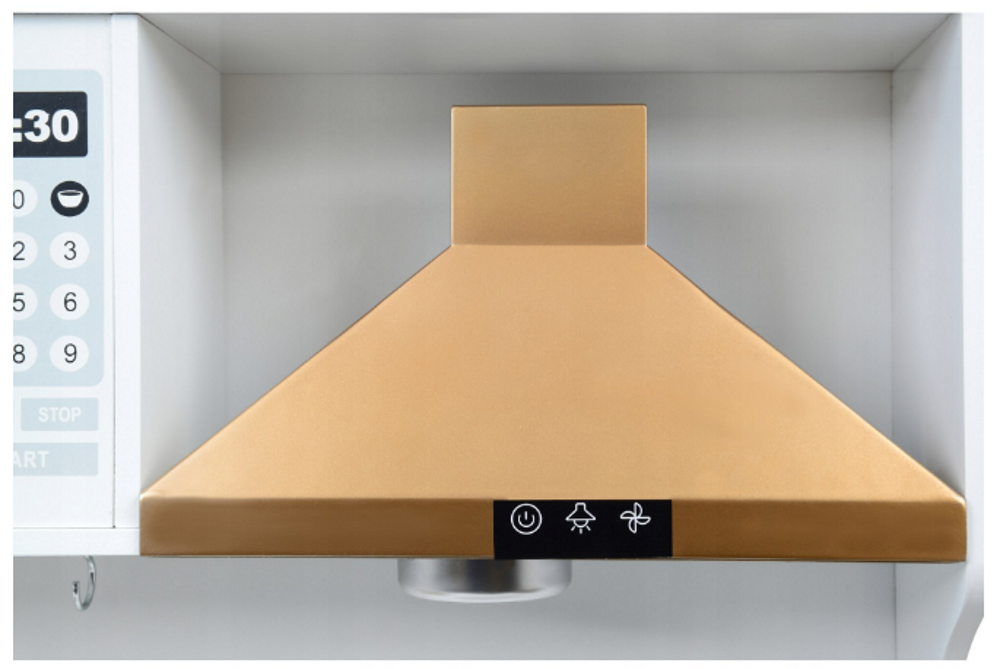 Bucatarie Luxury Kitchen din Lemn Natural pentru Copii idealSTORE, Dimensiuni 91 x 35 x 106 cm, Echipata cu Efecte luminoase si Sonore, Butoane, Utilata cu Accesorii de bucatarie, Include Plita, Cuptor, Frigider, Telefon, Hota, Chiuveta, Material MDF