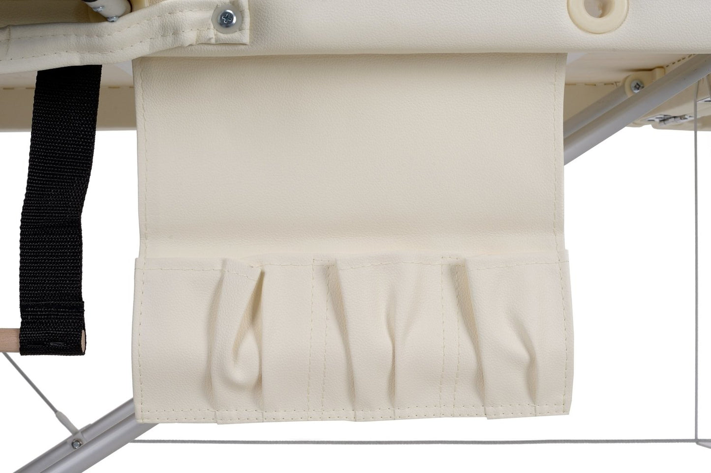 Masa De Masaj Pliabila idealStore, 3 Sectiuni, Inaltime Reglabila 65-87 cm, Piele Ecologica Moale, 2 Cotiere Laterale, Tetiera, Sacrina 250 kg, Structura din Aluminiu, Rezistenta la Uleiuri si Apa, Geanta de Transport, Crem