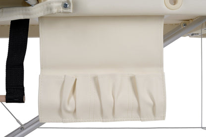 Masa De Masaj Pliabila idealStore, 3 Sectiuni, Inaltime Reglabila 65-87 cm, Piele Ecologica Moale, 2 Cotiere Laterale, Tetiera, Sacrina 250 kg, Structura din Aluminiu, Rezistenta la Uleiuri si Apa, Geanta de Transport, Crem