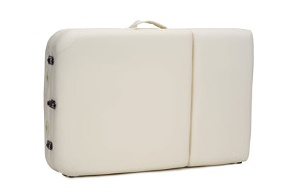 Masa De Masaj Pliabila idealStore, 3 Sectiuni, Inaltime Reglabila 65-87 cm, Piele Ecologica Moale, 2 Cotiere Laterale, Tetiera, Sacrina 250 kg, Structura din Aluminiu, Rezistenta la Uleiuri si Apa, Geanta de Transport, Crem