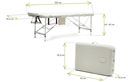 Masa de masaj pliabila idealSTORE, 2 segmente, Inaltime reglabila 65-87 cm, Piele ecologica moale, 2 cotiere laterale, Tetiera reglabila, Structura metalica, Sarcina 250 KG, Rezistenta la uleiuri si apa, Include cuier, Geanta de transport
