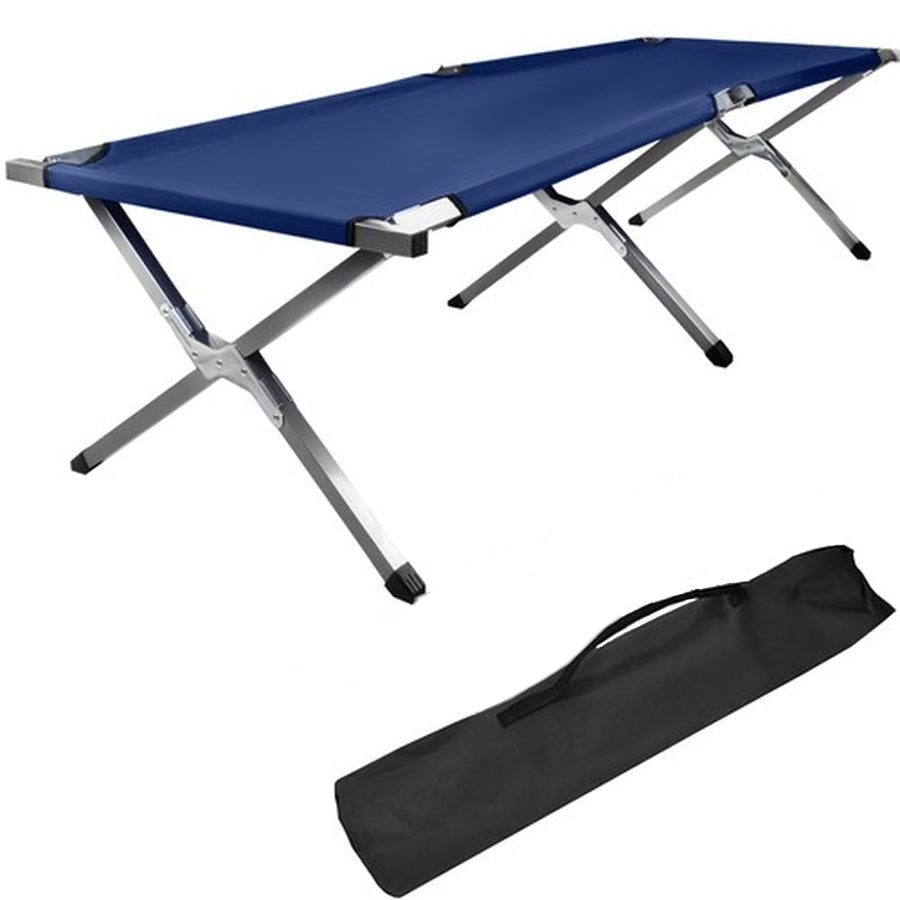 Pat campanie idealStore cu husa de transport, robust, stabil, pliabil, confortabil si usor de transportat, culoare albastru