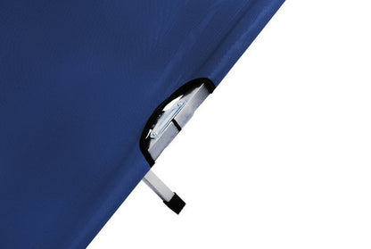 Pat campanie idealStore cu husa de transport, robust, stabil, pliabil, confortabil si usor de transportat, culoare albastru