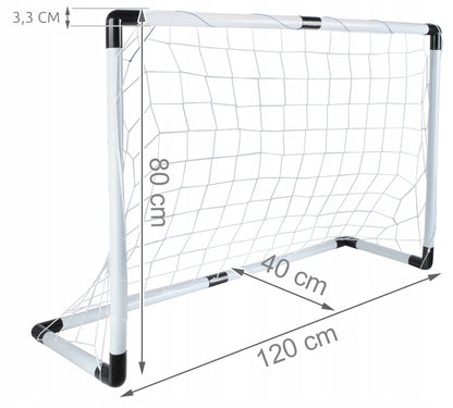 Set de Fotbal FootBall Game idealStore, Poarta Pliabila, Plasa Rezistenta, 4 Carlige de Prindere, Minge, Pompa Inclusa, Dezvolta Abilitati Motorii, Exercita Acuratetea
