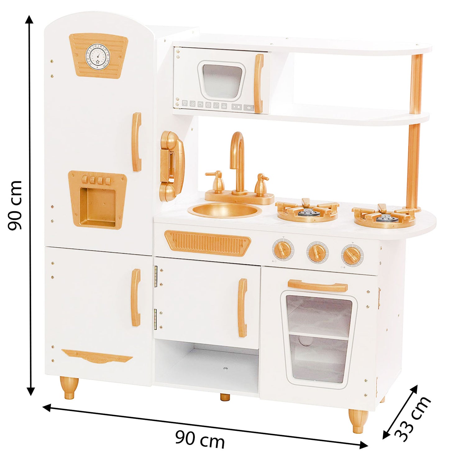 Bucatarie din Lemn idealStore WhiteLux, Dotata cu Aragaz Pentru Copii, Chiuveta Frigider, Dozator de Apa, Cuptor cu Microunde Dezvolta Abilitatile Manuale, Imaginatia, Creativitatea, Design Realistic