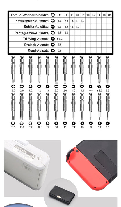 Set Surubelnite de Precizie idealStore 25 in 1, cu Surubelnite Torx, Phillips, Slotted, Pentalobe, Triangle, Triwing, Point, pentru Reparatii Smartphone, Tableta, PC, Laptop si Camera, Varfuri Magnetice