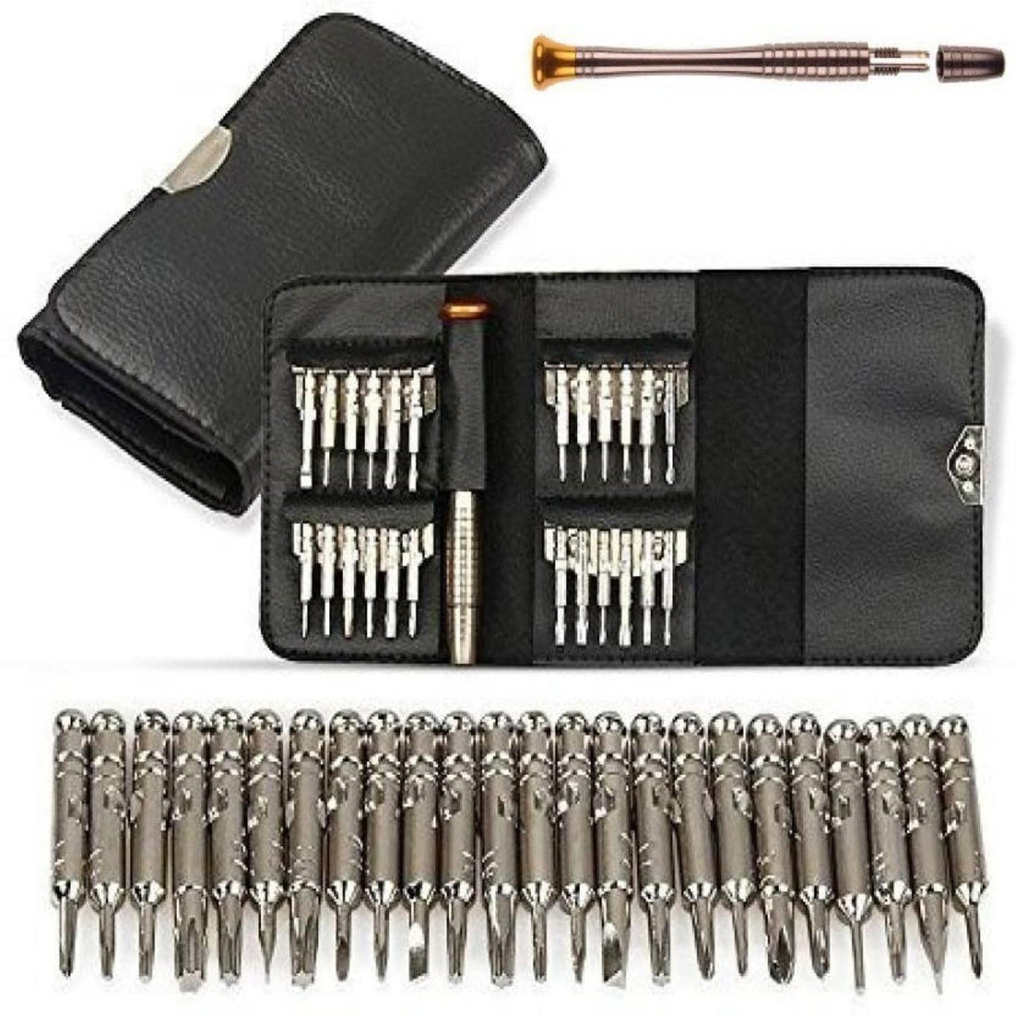 Set Surubelnite de Precizie idealStore 25 in 1, cu Surubelnite Torx, Phillips, Slotted, Pentalobe, Triangle, Triwing, Point, pentru Reparatii Smartphone, Tableta, PC, Laptop si Camera, Varfuri Magnetice