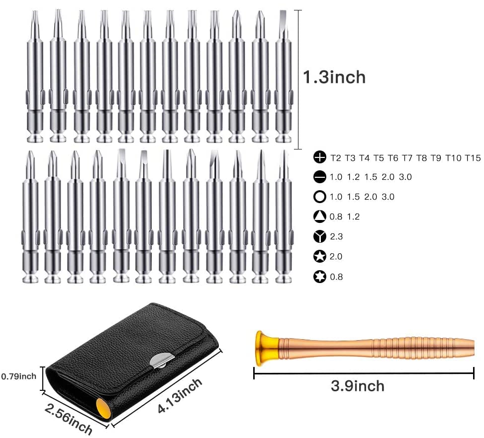 Set Surubelnite de Precizie idealStore 25 in 1, cu Surubelnite Torx, Phillips, Slotted, Pentalobe, Triangle, Triwing, Point, pentru Reparatii Smartphone, Tableta, PC, Laptop si Camera, Varfuri Magnetice