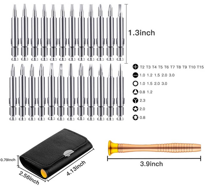 Set Surubelnite de Precizie idealStore 25 in 1, cu Surubelnite Torx, Phillips, Slotted, Pentalobe, Triangle, Triwing, Point, pentru Reparatii Smartphone, Tableta, PC, Laptop si Camera, Varfuri Magnetice