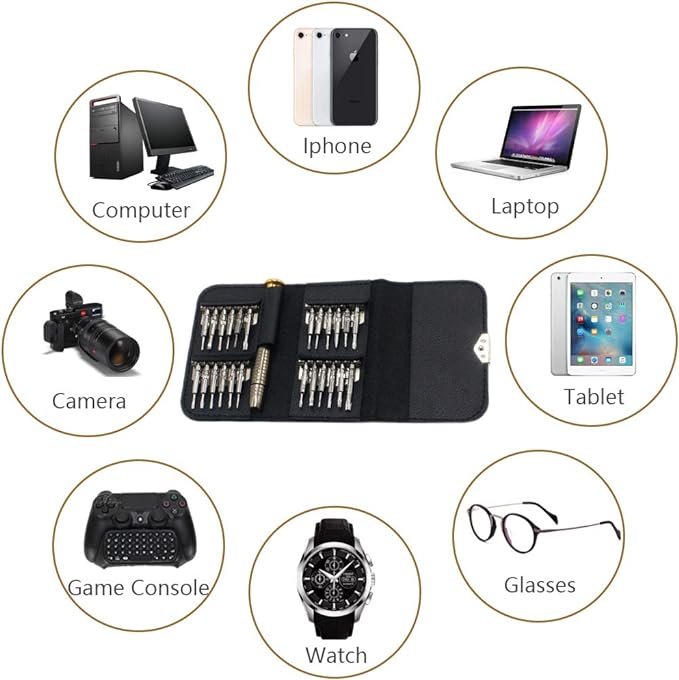 Set Surubelnite de Precizie idealStore 25 in 1, cu Surubelnite Torx, Phillips, Slotted, Pentalobe, Triangle, Triwing, Point, pentru Reparatii Smartphone, Tableta, PC, Laptop si Camera, Varfuri Magnetice